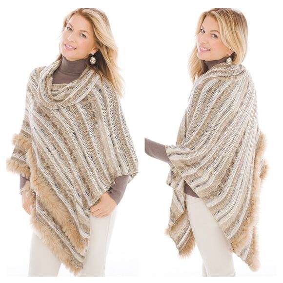 Chico's Sweaters - Chico's Tilly Faux-Fur Trimmed Poncho Large XL L/XL